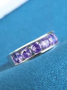 1pc S925 Silver Sparkling Round Cut Simulated Moissanite Ring - Ideal For Everyday Wear, Parties, Anniversaries, Weddings, Lab-Grown Gemstone, Banquets, Father's Day Gift - Silver - View 1