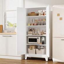 Metal High Cabinets, White Metal Cabinets, Kitchen Cabinets, Filing Cabinets, Equipped With 2 Doors And 4 Adjustable Shelves (White) - White - View 3