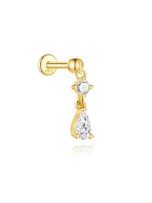 1件925纯银几何元素立方氧化锆耳钉，平底耳骨耳廓穿孔耳钉，适合女性日常、约会、度假、婚礼、派对、节日礼物 - 金色 - 查看 22