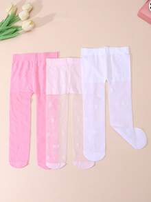 3双装女童兔纹提花超薄踩脚舞蹈紧身裤，弹力打底裤，适合女童穿着 - 彩色 - 查看 3