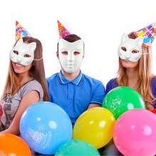 DIY白色纸面具，角色扮演面具，圣诞派对面具，无色素面工艺化妆舞会面具 - 杏色 - 查看 6