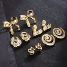 10件套波西米亚风树脂蝴蝶结多元素耳环套装，适合日常搭配、节日和送礼 - 金色 - 查看 2