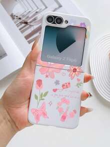 1pc Fashionable And Simple Skin Feel PC Material Flower, Rose, Butterfly And Other Elements Folding Phone Case, Can Protect And Prevent Falling: SamsungGalaxy Zflip 3/Zflip 4/Zflip 5/Zflip 6/Zflip 7/ Razr 50 Ultra/ Razr 60 Ultra/ Razr 60/ Rolla Razr 50/Galaxy Z Flip7 FE - White - View 9