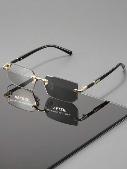 19.4克轻质金属装饰变色无框眼镜，复古风格，适合室内外佩戴，男女时尚配饰（多种颜色可选）