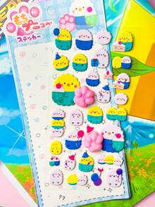 Children's Cute Cartoon Cat Paw Squeeze Stress Relief Sticker, Rabbit, Animal, Panda, Lotus Leaf 3D Sticker Decoration - Gift - Multicolor - View 14