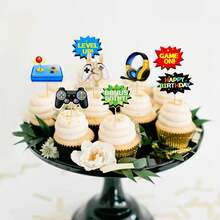 Game Console, Headphone, Controller, Building Blocks, Cupcake Toppers Decorations, Game Upgrade Cupcake Decorations, Video Game Theme Birthday Party Cake Decorations - Multicolor - View 5