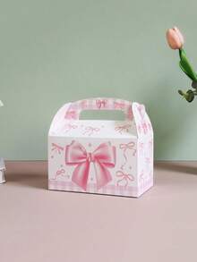 5/10/20pcs Children's Pink Bow Hand-Carried Boxes, Baby Birthday Party Candy & Cookie Packaging Boxes - Multicolor - View 5