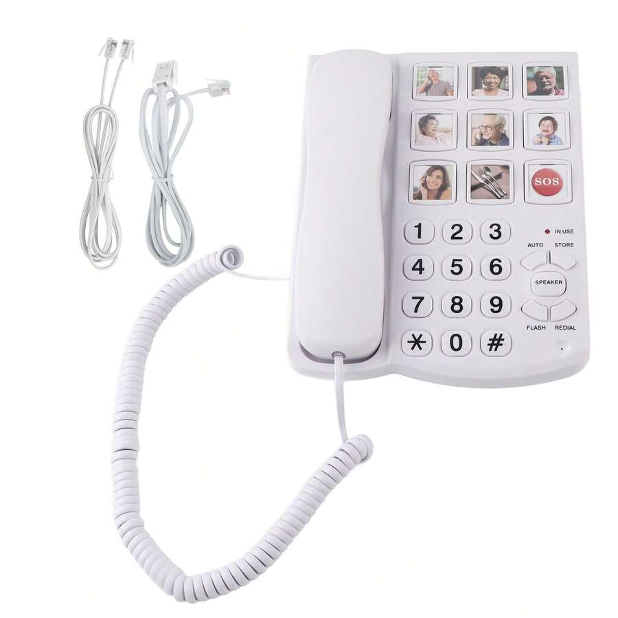 LD‑858HF Big Button Telephone Amplified Photo Memory Corded Landline for Seniors Elderly - Blanco - Ver 1