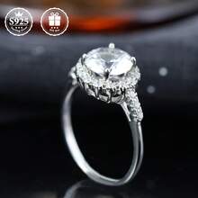 1pc S925 Silver Moissanite Wedding Ring, Suitable For Engagement, Wedding Ceremony, Wear For Anniversary, High-Quality Gift For Wife On Valentine's Day - Silver - View 4
