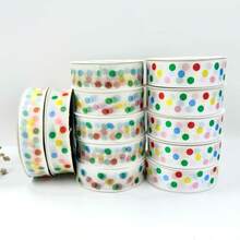 Panglică curcubeu cu buline, 25 de yarzi/rolă, 25 mm, potrivită pentru tort de ziua de naștere, ambalare în cutie cadou, cadouri cu desene animate, decorațiuni de sărbători - Multicolor - Vizualizare 4