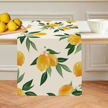 1pc Spring Lemon Table Runner, Summer Yellow Fruit & Green Leaf Kitchen Dining Table Decor, Indoor Outdoor Home Party Decoration - Yellow Lemon - View 5