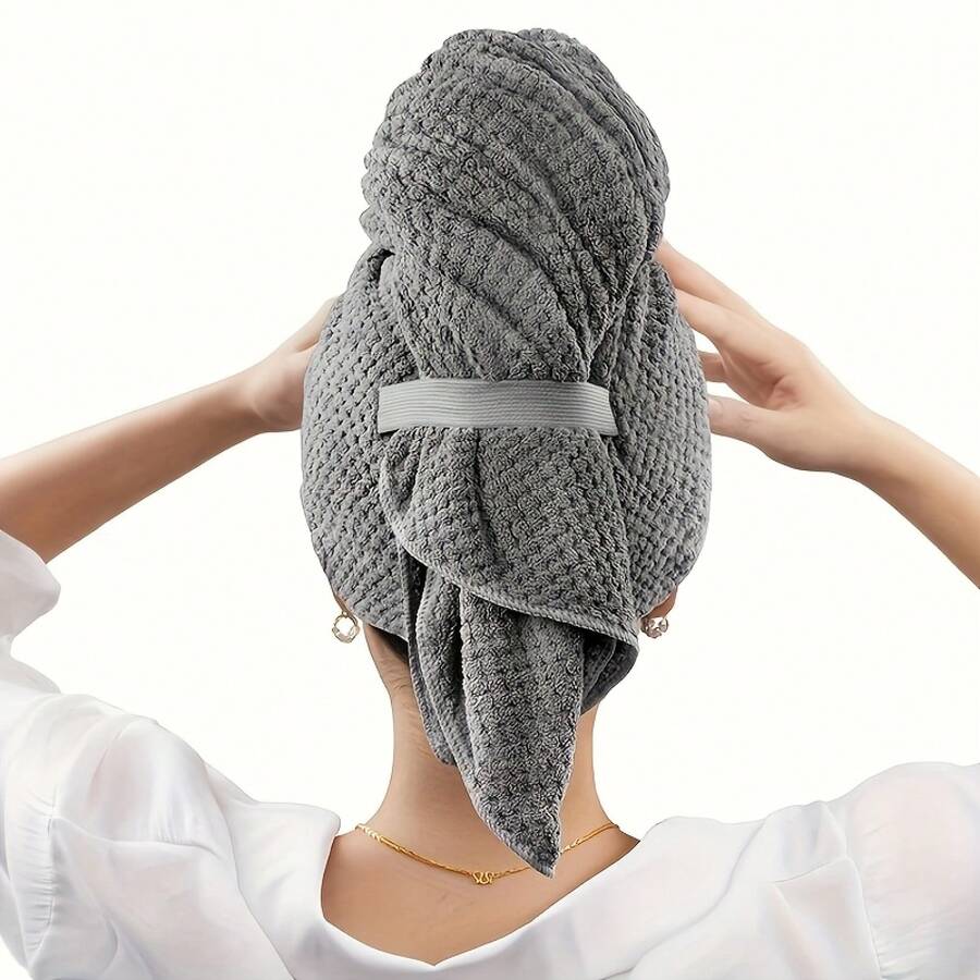 Quick Ship Items High Absorbency Quick-Dry Microfiber Hair Towel Wrap For Women, Curl Enhancing Waffle Knit Hair Towel Wrap For Bathroom, Unscented Cozy Headscarf Hair Drying Accessory For Home Bathroom Use & Daily Hair Styling - 灰色的 - 查看 1