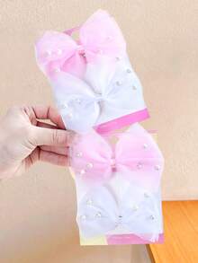 4pcs/Set Fresh Pink & White Mesh Bow Pearl Hair Clips, Essential For Back To School - Suitable For Girls And Women, Light Pink & White, Match Various Outfits, Daily Wear, Dates, Photo Shoots, Effortlessly Adds Cute And Elegant Touches - Multicolor - View 9