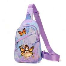 彩色蝴蝶图案女童斜挎包，时尚可爱，多种颜色可选，配有可调节肩带，适合日常、户外、旅行、徒步、跑步、骑行等场合，使用方便，是理想的礼物之选，也是开学必备的办公用品和情人节礼物。