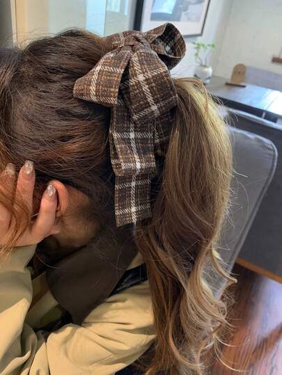 1pc Fashion Multi-Layer Bow Banana Clip Plaid Hair Clip, Hair Accessory For Women