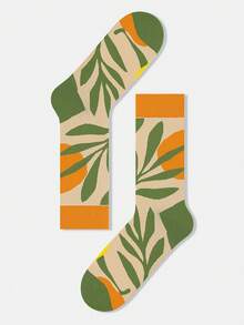 1/3 Pairs Unisex Leaf Print Geometric Nature Themed Artistic Design Combed Cotton Casual Crew Socks, Suitable For Travel, Home, Office, Holiday Gifts - Multicolor - View 14
