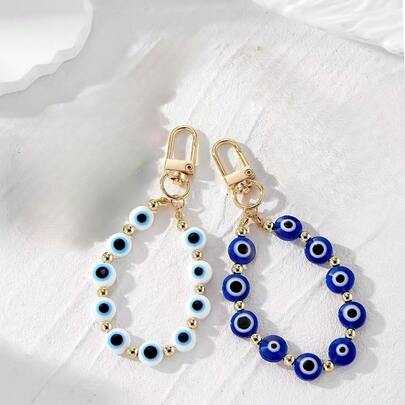 2个恶魔之眼吊坠 - 圆形塑料饰品，适合挂在包包上作为礼物，非常适合斋月、万圣节、圣诞节，复古恶魔之眼珠子钥匙扣树脂蓝色眼睛包包吊坠配件