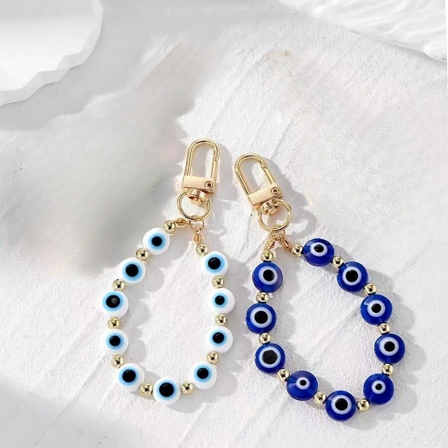 2 mặt dây chuyền hình mắt quỷ - Mặt dây chuyền tròn bằng nhựa, thích hợp để gắn vào túi xách và làm quà tặng, tuyệt vời cho tháng Ramadan, Halloween, Giáng sinh, móc khóa hạt mắt quỷ kiểu cổ điển bằng nhựa, mặt dây chuyền hình mắt xanh dương, phụ kiện túi xách.