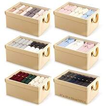 NUEXRY Cajas de Almacenamiento Cajones Organizadores 6pcs Organizador B de Almacenaje con Tapa Pble Organizador de Tela para Arma Ropero Estantería y Oficina ige - Beis - Ver 1