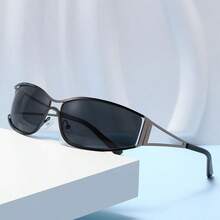 1 Pair Unisex Silver Frame Black Lens Narrow Rectangle Metal Alloy Y2K Chic Fashion Glasses, Suitable For Street Style, Music Festivals, Valentine's Day Gift, Men & Women - Multicolor - View 15