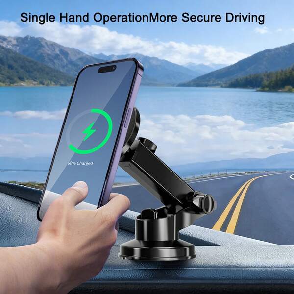 15W磁吸式无线车载充电器，兼容苹果17/16/15/14/13/12系列手机，车载导航支架，手机支架，汽车手机配件，驾驶员必备装备