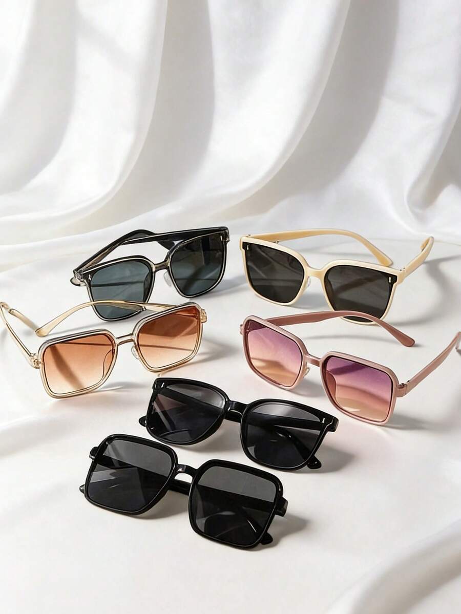 Set de 6 gafas de sol con marco cuadrado retro, adecuadas para adolescentes, accesorio perfecto para vacaciones, picnics y fiestas - Multicolor - Ver 1