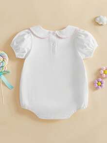 Baby Boy Girl Bubble Romper Infant Short Sleeve Collar Romper Oversize T-Shirt Cotton Bodysuit Top - 白色 - 查看 7