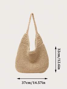 Fashion Rattan Women Shoulder Bags Woven Female Handbags Large Capacity Summer Beach Straw Bags Casual Tote Purses Summer Women Rattan Bag Fashion Large-Capacity Wicker Woven Bags Girls Handmade Beach Shoulder Straw Tote Bag - Beige - View 8