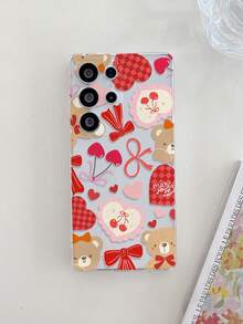 1pc Heart Cherry Bear Pattern Android Phone Case, Precise Cutout Camera Protection Suitable Compatible With Samsung, Nothing, Pixel, INFINIX, Redmi - Clear - View 1