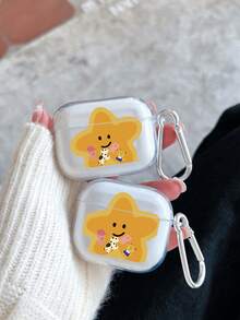 1个卡通星形图案透明可拆卸TPU蓝牙耳机保护套，带银色挂钩，兼容苹果蓝牙耳机（仅含耳机保护套，不含耳机） - 彩色 - 查看 2
