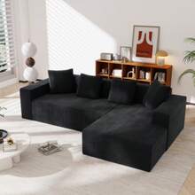 Fully Compressed, Boneless Sofa; Cloud Sofa Combo With L-Shaped Chaise Lounge; Modern Modular Sofa With Deep Seat; Upholstered Sofa For Living Room And Bedroom - Black - View 1