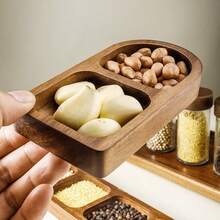1pc Rosewood 3-Compartment Small Dish, Wooden Dipping Sauce Plate, High-End Breakfast, BBQ, Hot Pot, Kimchi, Condiment Dish - Brown - View 5