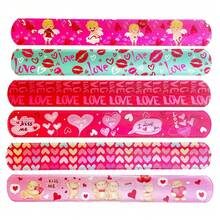 12/24pcs Random Valentine's Day Clapping Bracelets, Cupid Heart Clapper Rings, Valentine's Party Favors Clapper Bracelet Gifts - Pink - View 3