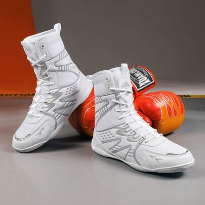 Men's Boxing, Martial Arts, Wrestling Shoes, High-Top Fighting Shoes, Boxing Shoes, Training Shoes, Boots, Muay Thai Boxing Shoes, Fitness Kickboxing Shoes, High-Quality Men's Professional Sports Shoes, Comfortable Non-Slip Durable Breathable Ankle Support Textured