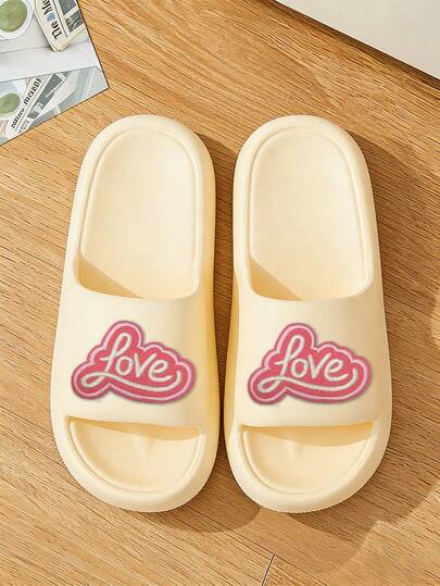 女士可爱爱心印花拖鞋 - 舒适EVA室内/室外拖鞋 | 时尚露趾凉拖，柔软防滑鞋底 | 轻便舒适的日常鞋履 | Y2K风格休闲夏季拖鞋，适合居家、卧室、浴室穿着 | 女士时尚爱心装饰鞋