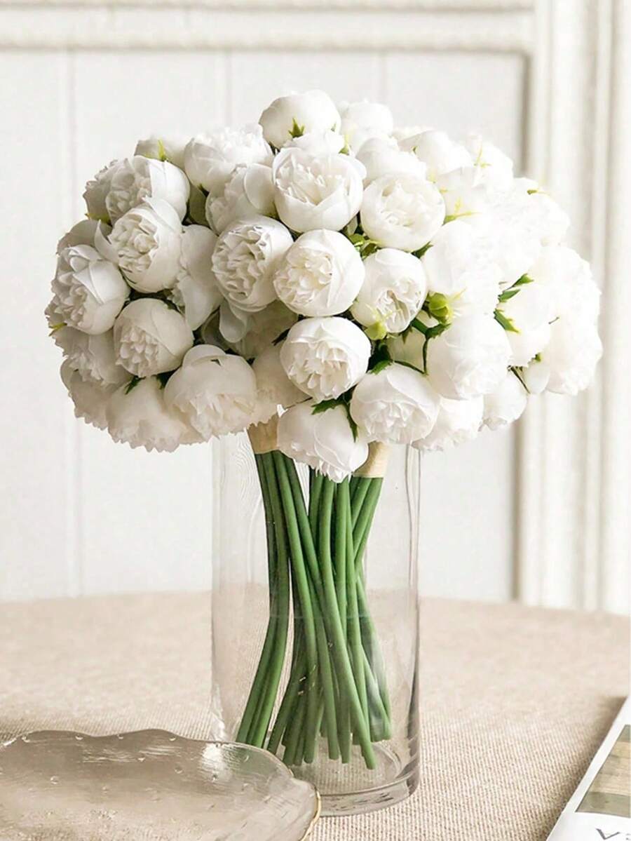 两束共54朵人造牡丹花，适合春季家居装饰、婚礼中心装饰、婚礼装饰、花束、派对装饰、桌面摆件、春季装饰、室内装饰、办公桌装饰、新娘送礼会装饰、母亲节装饰、礼物、生日、毕业典礼、复活节装饰、装饰花卉、婚礼花卉、卧室装饰，白色花朵