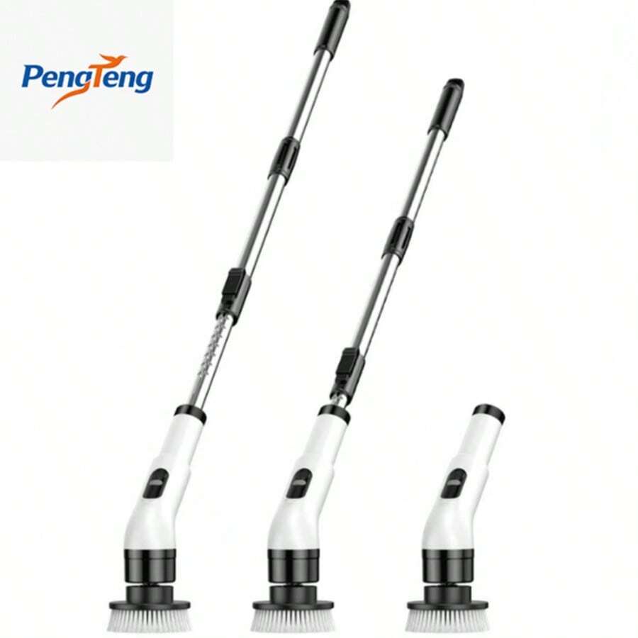 1. Wireless Electric Rotary Cleaning Brush - USB Rechargeable, 7 Replaceable Brush Heads, Dual Speed Adjustment, Detachable Telescopic Handle, Battery Level Indicator, Suitable For Kitchen/Living Room/Bathroom Cleaning, Lithium Battery Powered, 7-In-1 Household Cleaning Tool