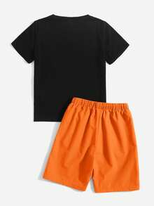 2pcs/Set Boys' Casual Numeric Print Short Sleeve T-Shirt And Shorts Set - Jeruk - View 2