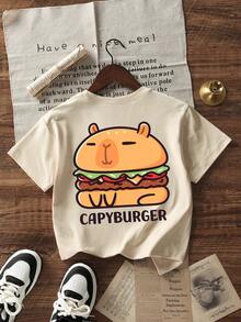 Tween Girls Students Casual Printed Round Neck Short Sleeve T-Shirt, Summer Top - Apricot - View 4