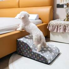 1pc Printed Flannel Pet Stair/Ramp, Non-Slip Foam Steps For Small Dogs, Removable & Washable - Grey - View 18