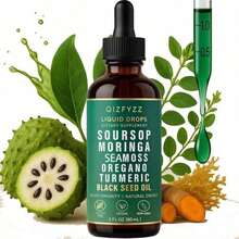 QIZFYYZ Gluten-Free Vegan Liquid Drops: Soursop, Moringa, Seamoss & Herbs (60mL) - 2瓶 - 查看 2