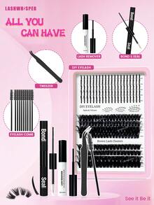 80D Spiky & Wispy Cluster Eyelash Set, Fluffy & Dense Cluster False Eyelashes With Adhesive, Sealant, Makeup Remover, Tweezers & Lash Comb, DIY Cartoon Personalized Fake Lashes - Multicolor - View 3