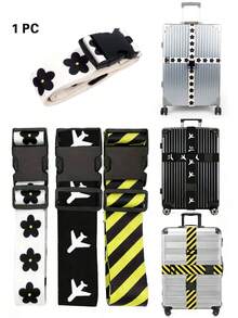 1条2米白色带黑色高品质数码印花行李带，多种颜色可选，便携式防丢旅行整理带，交叉绑带，颜色识别行李带，可调节耐用行李带，商务旅行必备整理工具 - 彩色 - 查看 1