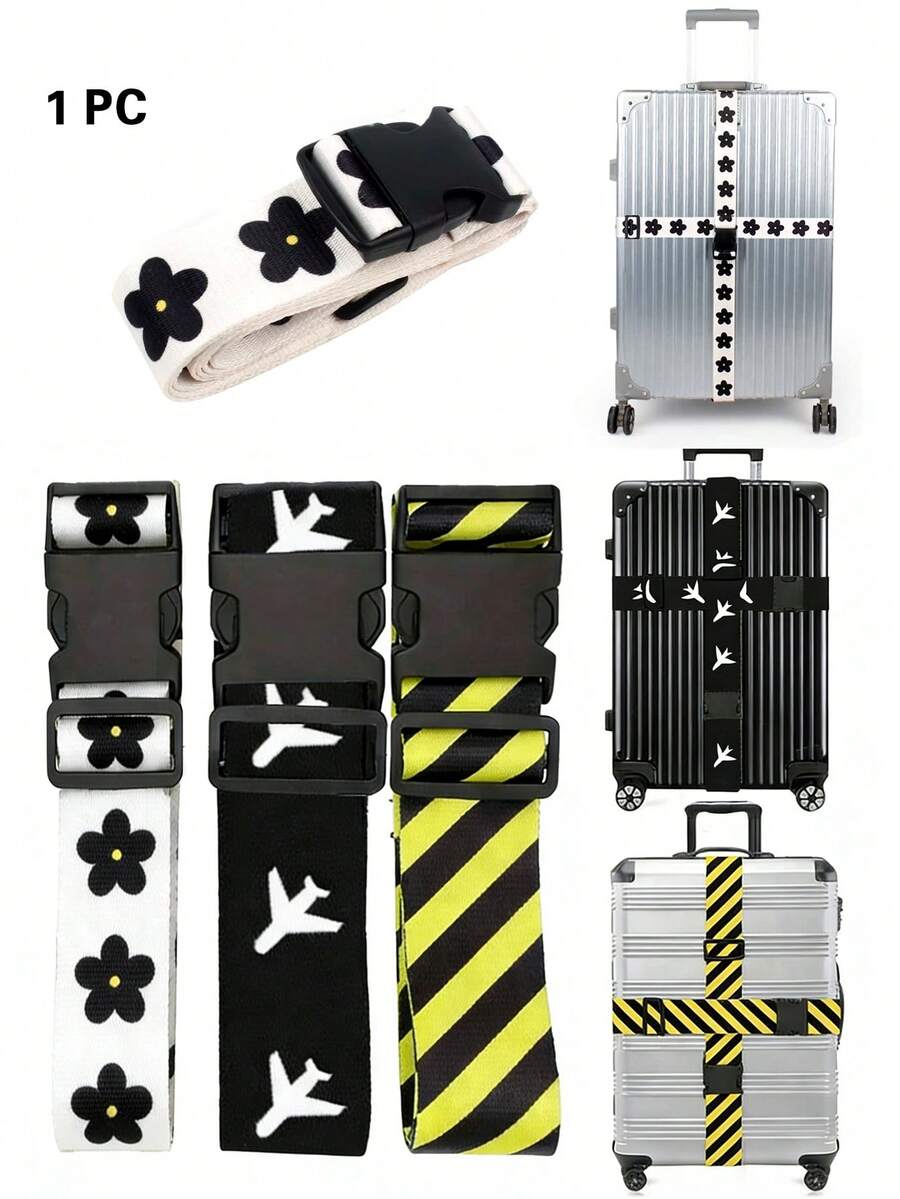 1条2米白色带黑色高品质数码印花行李带,多种颜色可选,便携式防丢旅行整理带,交叉绑带,颜色识别行李带,可调节耐用行李带,商务旅行必备整理工具 - 彩色 - 查看 1