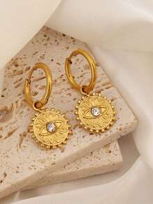 1pair Stainless Steel Evil Eye Pendant Hoop Earring For Women Fashion Turquoise Zirconia Earrings Female Jewelry - Earrings - View 14