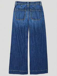 Quần jeans ống rộng cỡ lớn, chất liệu denim, có túi, co giãn vừa phải, thoải mái, cài nút và khóa kéo, phù hợp mặc hàng ngày, phong cách thường ngày mùa xuân. - Xanh đậm - Xem 6