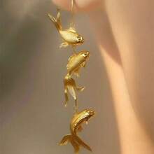 2PC Retro Gold Lucky Koi Fish Earrings |   Women's Chinese Style 3D Goldfish Tassel Long Cheongsam Dangle Earrings |   Exquisite Gold Plated Fortune Koi Drop Earrings |   Anti-Tarnish Elegant Traditional Statement Ear Jewelry |   Festival Party Banquet Gift For Her - 錦鯉耳環 - 查看 2