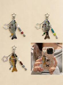 1pcsHandmade Fish Keychain, Ocean Bag Charms, Ocean Keychains, Artificial Fishing Lure Keychains, Beaded Fish Charms, Fisherman Gifts - Multicolor - View 3