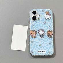 SANRIO Funda de teléfono DIY Premium de lujo y moda linda con diseño de gatito, estrella, leopardo azul, gatito negro, gatito blanco, cosplay, gatito con moño, regalo, patrón, gatito de peluche, otoño/invierno, funda de teléfono con moño, material impermeable y a prueba de golpes, diseño de gatito lindo compatible con la serie Apple 17, 11/12/12 Pro, 13/14/15 - Celeste - Ver 1
