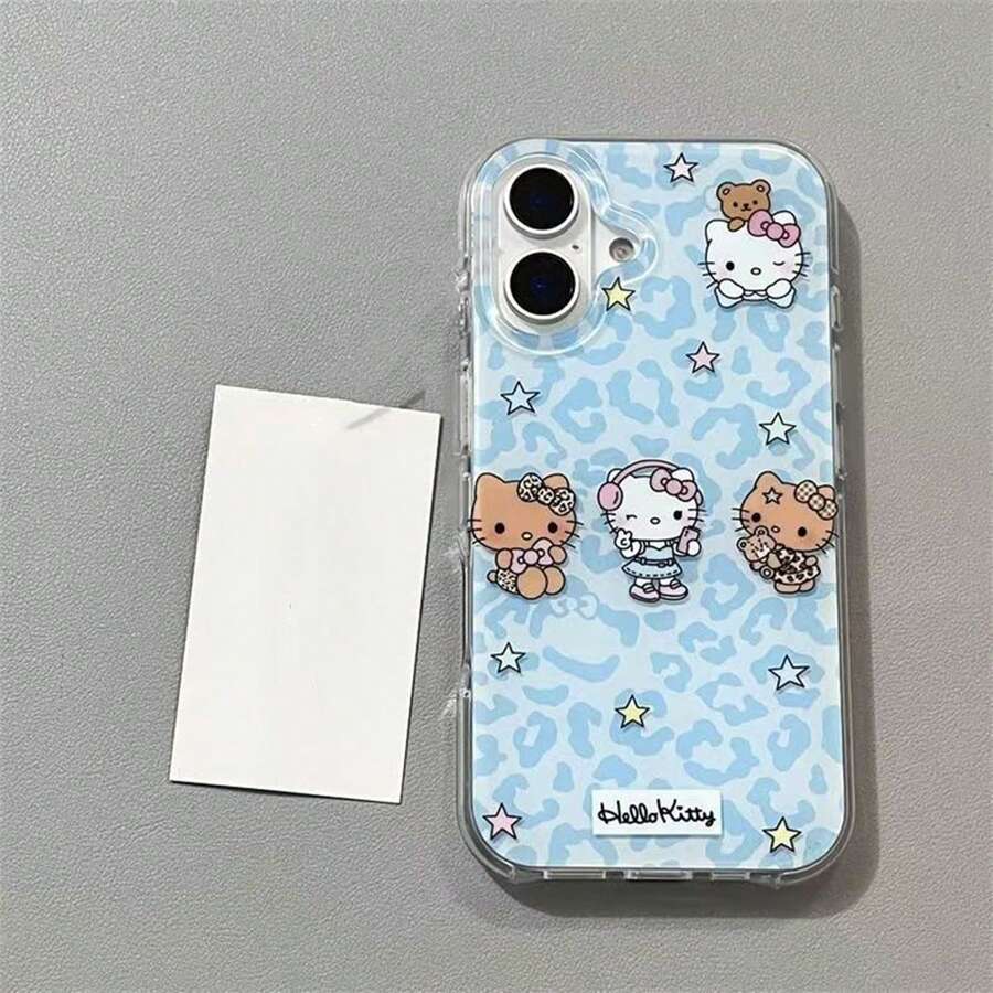 SANRIO Funda de teléfono DIY Premium de lujo y moda linda con diseño de gatito, estrella, leopardo azul, gatito negro, gatito blanco, cosplay, gatito con moño, regalo, patrón, gatito de peluche, otoño/invierno, funda de teléfono con moño, material impermeable y a prueba de golpes, diseño de gatito lindo compatible con la serie Apple 17, 11/12/12 Pro, 13/14/15 - Celeste - Ver 1
